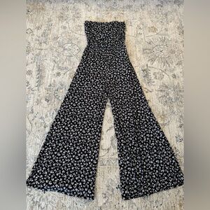 Altar'd State Black Floral Strapless Wide-Leg Jumpsuit